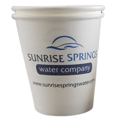 Paper water cups by Sunrise Springs Water